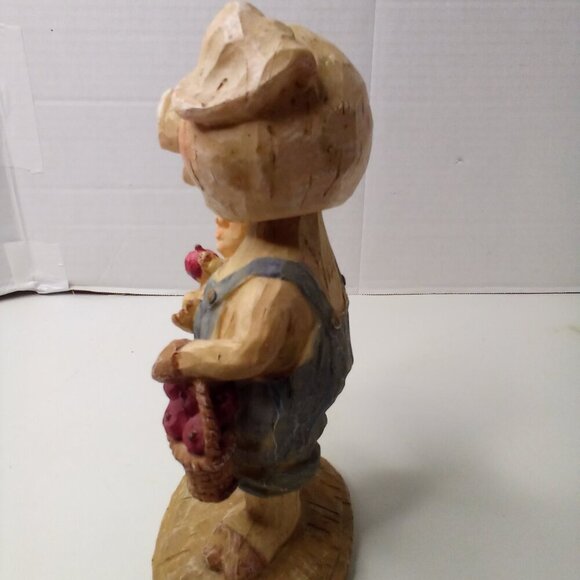Pig In Overalls Farmer Bobblehead Piglet Baby Apples Resin Cottagecore Country - Picture 11 of 14